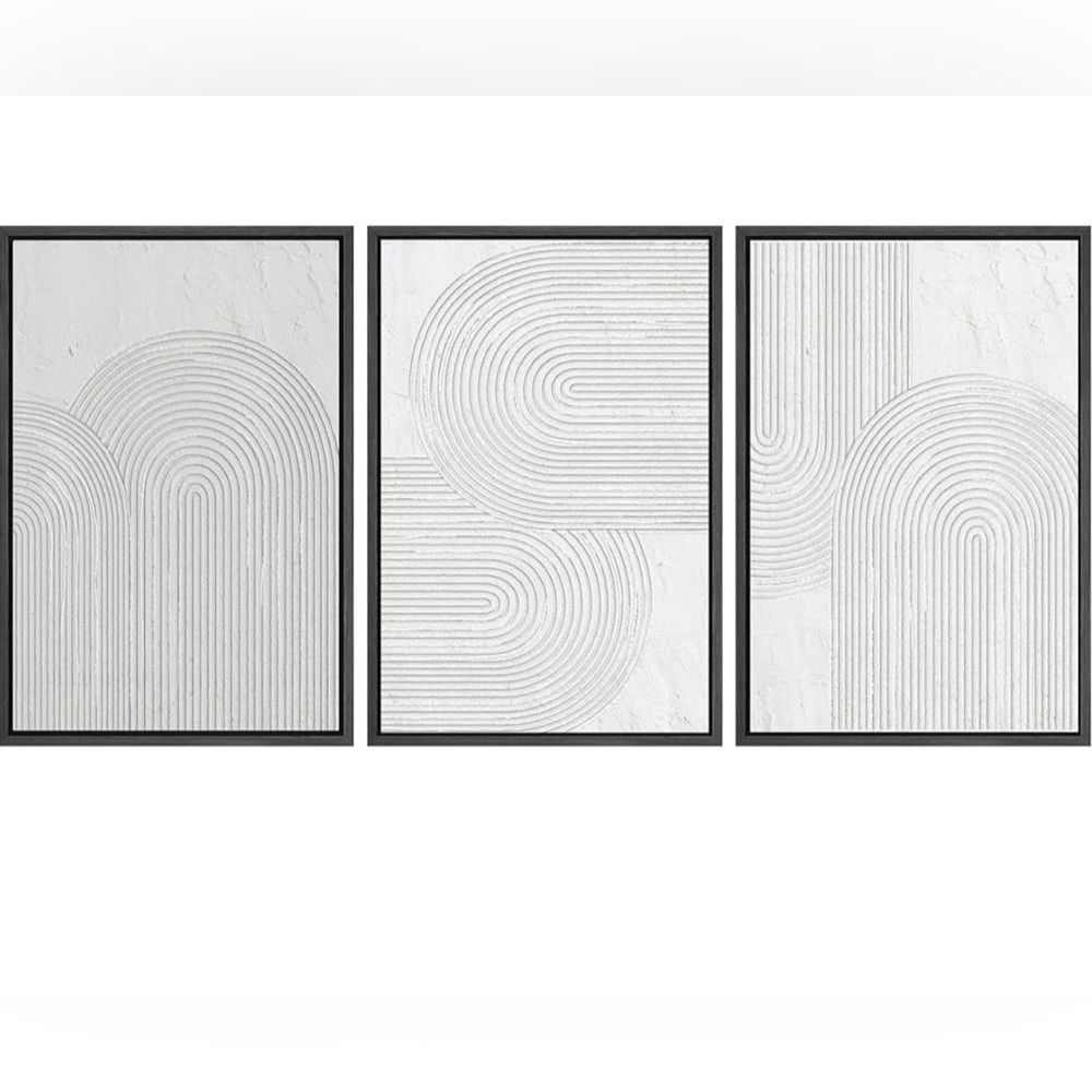 Modern Abstract Geometric Wall Art Set of 3 Black and white NWT